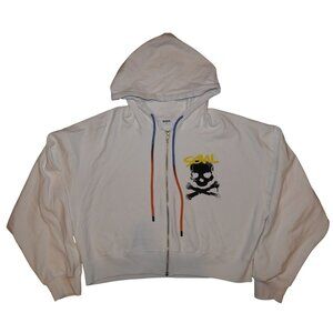 Soul Cycle Crop Hoodie Sweatshirt Full Zip Women's Size Large White Skull